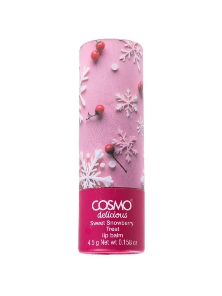 COSMO - Bálsamo labial Cosmo Delicious North Pole Sweet Snowberry Treat 4.5 g, cuidado labial hidratante con sabor a bayas, hidratación brillante con sabor dulce, bálsamo suave para labios suaves y nutridos.