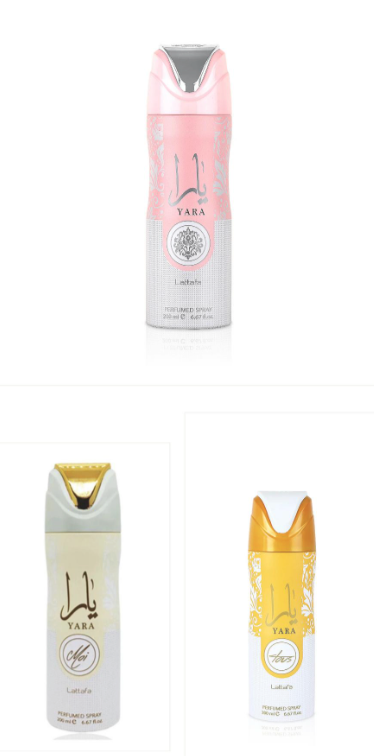 Lattafa - SET - Desodorante spray corporal Yara de larga duración, 200ml x3
