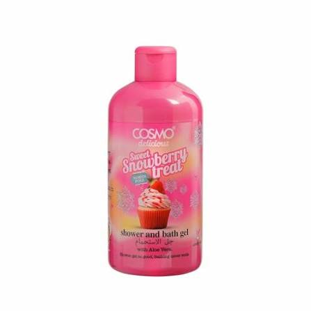 Cosmo Delicious Sweet Snowberry Treat con gel de ducha y baño de aloe vera 500 ml, gel de baño hidratante y refrescante, aroma a frutos del bosque, elimina las células muertas de la piel, limpiador corporal, gel de ducha para mujeres y hombres.