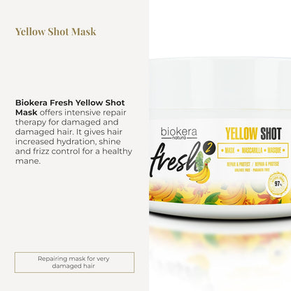 SALERM - Mascarilla Reparadora Cabello muy Dañado - Biokera Fresh Yellow Shot Mascarilla - 250 ml - Hidratra, Repara y Protege el Cabello - Antiencrespamiento - Sin Sulfatos ni Parabenos