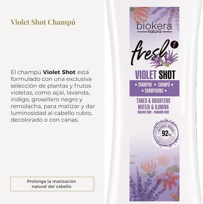 SALERM - Champú Matizador Cabello Rubio, con Canas, Mechas o Decolorados - Biokera Fresh Violet - 300 ml - Champú Violeta - Matiza e Ilumina - Mantiene el Color - Sin Sulfatos ni Parabenos