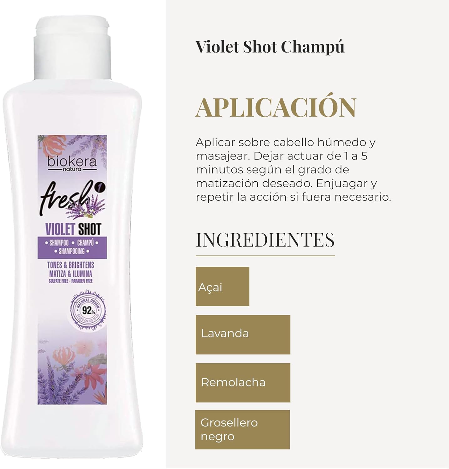 SALERM - Champú Matizador Cabello Rubio, con Canas, Mechas o Decolorados - Biokera Fresh Violet - 300 ml - Champú Violeta - Matiza e Ilumina - Mantiene el Color - Sin Sulfatos ni Parabenos