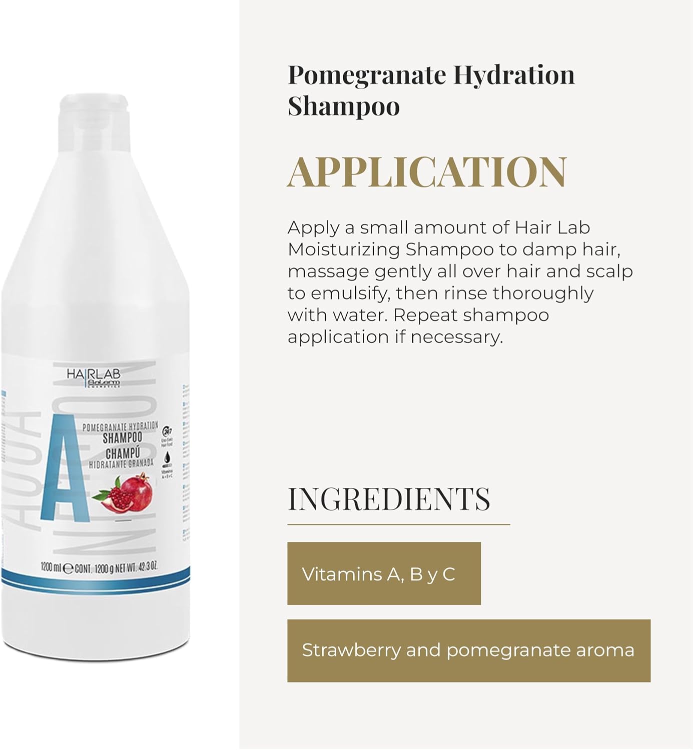 SALERM - Champú Hidratante - Hair Lab Granada - 1200 ml - Limpieza Suave - Apto para Uso Diario - con Vitaminas A, B y C - sin Parabenos - Vegano - Olor a Fresa