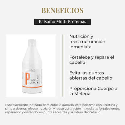 SALERM - Acondicionador Cabello - Bálsamo Multi-Proteínas Hair Lab - 600 ml - Repone la Falta de Queratina Natural - Proporciona Cuerpo a la Melena - Fortalece y Repara el Cabello - Sin Parabenos