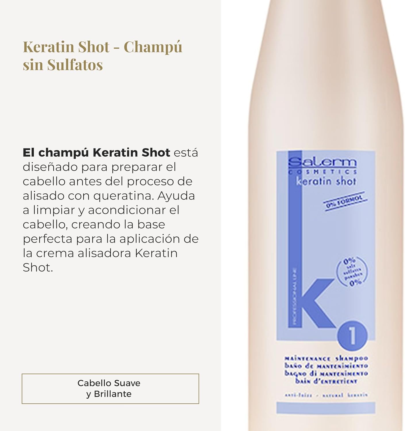 SALERM - Keratin Shot - Champú sin Sulfatos - 500 ml - Preparación y Mantenimiento para Tratamiento de Queratina para Alisar el Cabello - Cabello Suave y Brillante