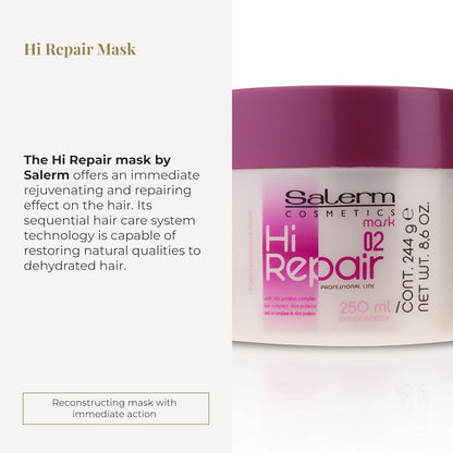 SALERM - Mascarilla Reparadora Cabello - Hi Repair Mask 02-250 ml - Hidratación Profunda Cabello Dañado - Repara y Rejuvenece - Melena más Brillante y Suave - Efecto Inmediato