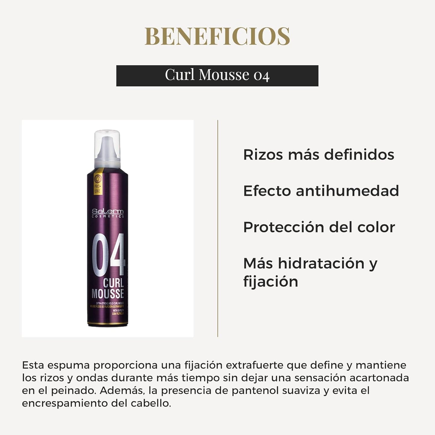 SALERM - Espuma Pelo Rizado - Pro Line Curl Mousse - 300 ml - Rizos más Definidos y Flexibles - Fijación Extrafuerte - Efecto Antihumedad - Protección del Color