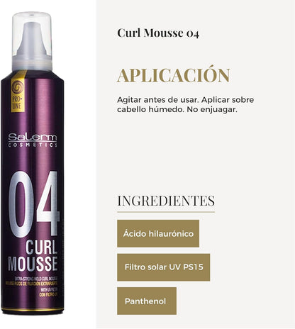 SALERM - Espuma Pelo Rizado - Pro Line Curl Mousse - 300 ml - Rizos más Definidos y Flexibles - Fijación Extrafuerte - Efecto Antihumedad - Protección del Color