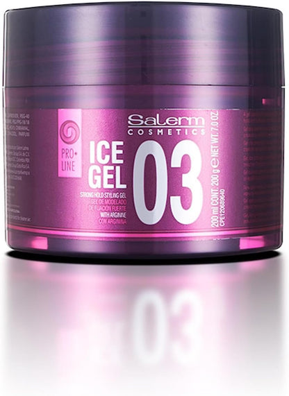 SALERM - Gel Fijador para el Pelo - Ice Gel 03-200 ml - Fijación Fuerte - Gel Efecto Mojado - Fijación e Hidratación del Cabello - con Arginina - Fortalece la Fibra Capilar