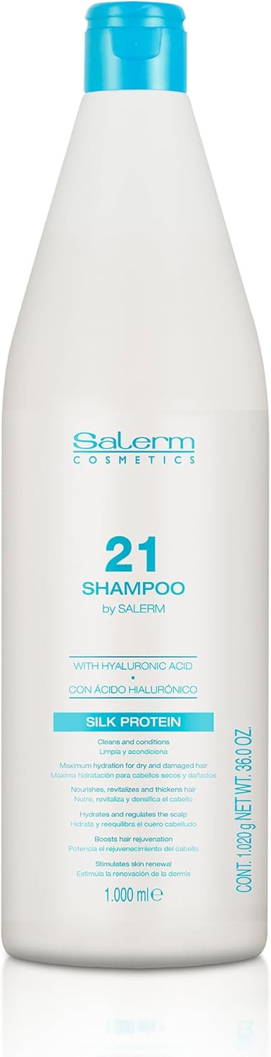 SALERM - Champú Hidratante - Salerm 21 Silk Protein - 1000 ml - Pelo Seco y Dañado - Proteínas de Seda - Nutre, Repara y Revitaliza el Cabello - Protección Térmica