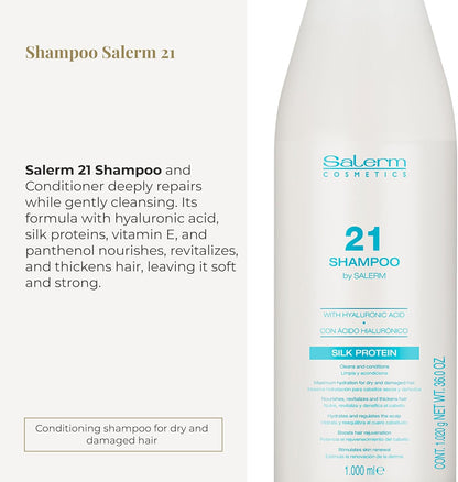 SALERM - Champú Hidratante - Salerm 21 Silk Protein - 1000 ml - Pelo Seco y Dañado - Proteínas de Seda - Nutre, Repara y Revitaliza el Cabello - Protección Térmica