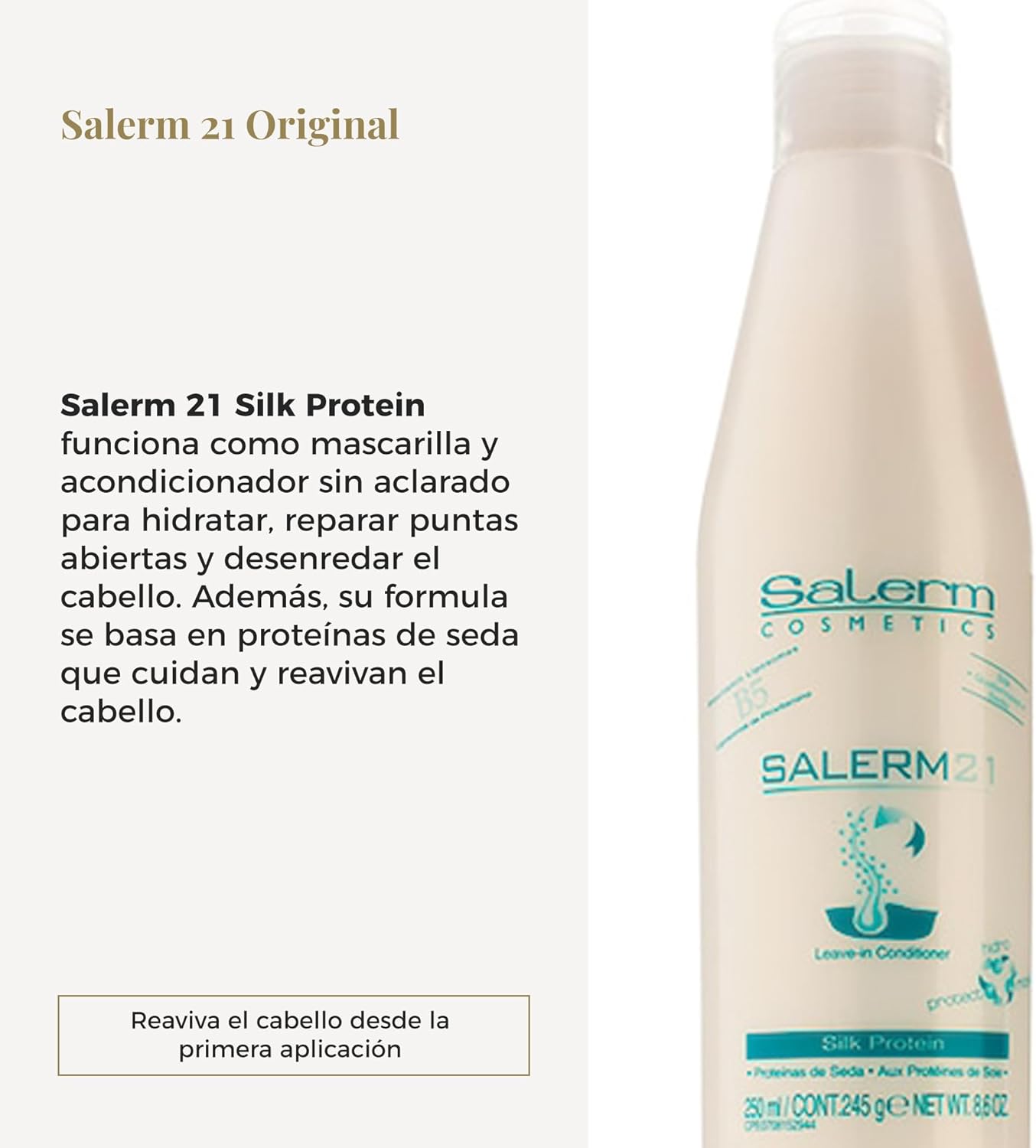 SALERM - Acondicionador de Pelo Instantáneo - Salerm 21 Silk Protein - 250 ml - sin Aclarado o con Aclarado - con Proteínas de Seda - Protector del Calor e Hidratante