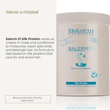 SALERM - Acondicionador de Pelo Instantáneo - Salerm 21 Silk Protein - 1000 ml - Acondicionador sin Aclarado o con Aclarado - con Proteínas de Seda - Protector del Calor e Hidratante