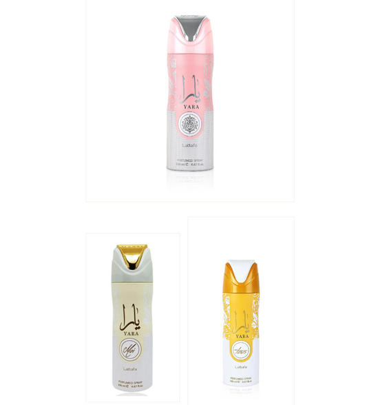 Lattafa - SET - Desodorante spray corporal Yara de larga duración, 200ml x3
