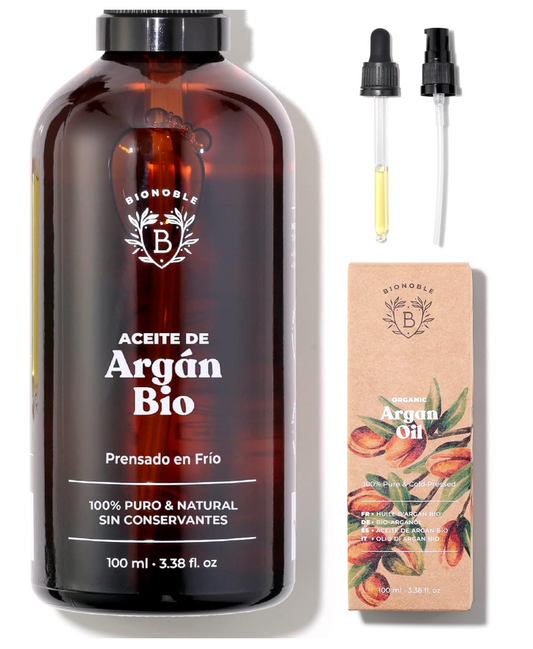 Bionoble Aceite de Argán Orgánico 100ml - 100% Puro, Natural y Prensado en Frío - Rostro, Cuerpo, Cabello, Barba, Uñas - Vegano, Cruelty Free