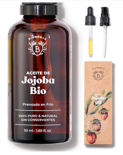 Bionoble Organic Jojoba Oil - 50ml - 100% Puro, Natural y Prensado en Frío - Rostro, Cuerpo, Cabello, Barba, Uñas - Vegano y Cruelty Free