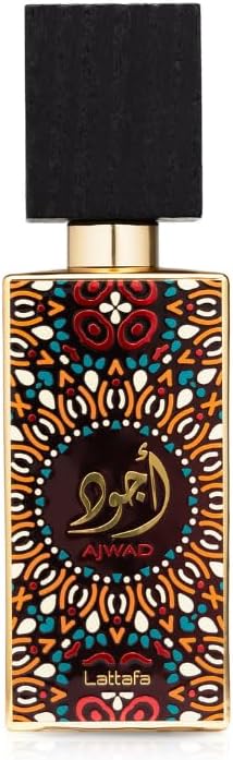 Lattafa Ajwad Eau de Parfum Perfume Unisex, Fragancia Oriental, con notas de Bergamota, Jazmín, Rosa, Canela, Cedro, Ámbar y Vainilla 60ml