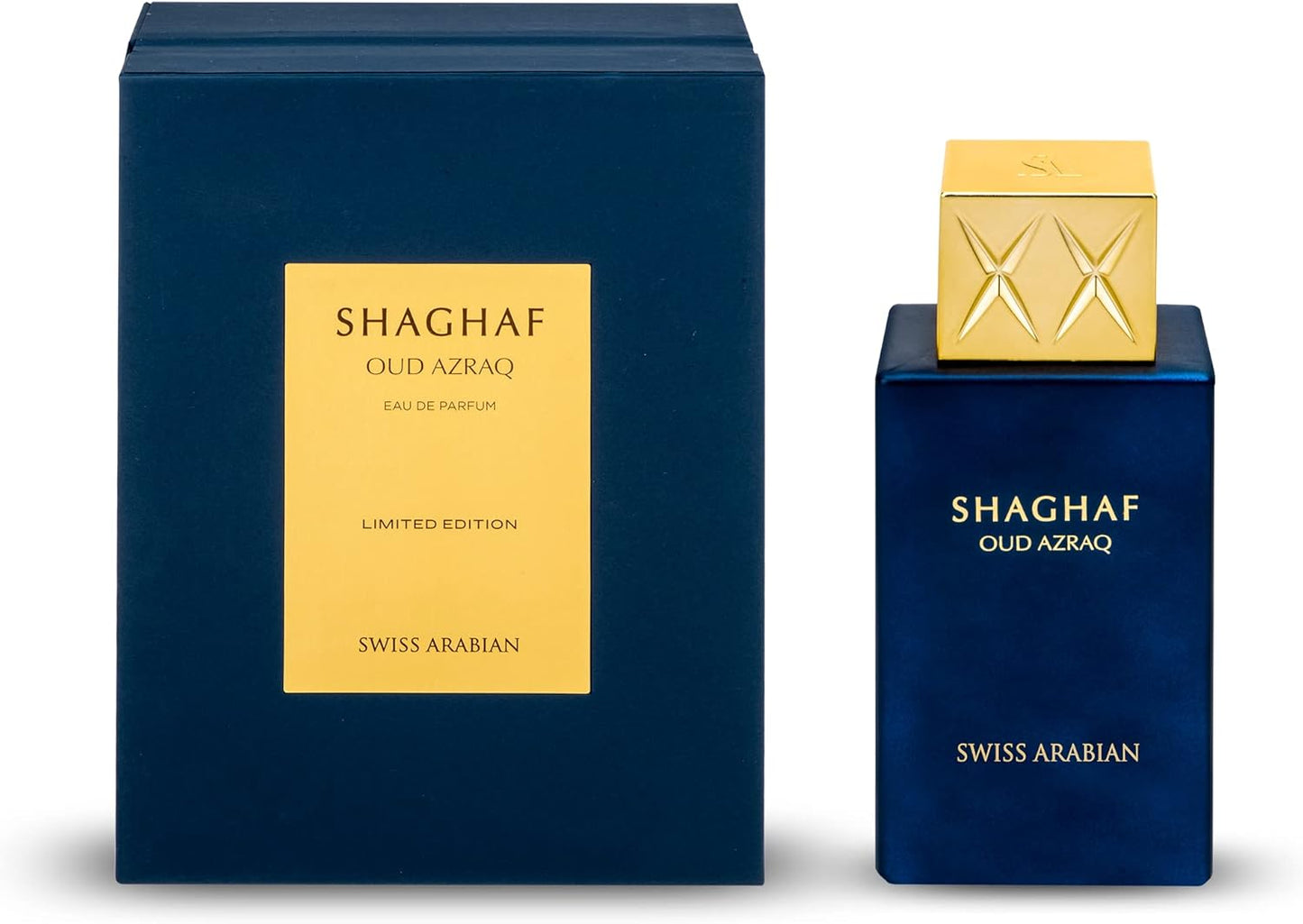 Swiss Arabian Shaghaf Oud Azraq, edición limitada, productos de lujo de Dubái, fragancia en aerosol EDP de larga duración, miel, oud y vainilla, 75 ml