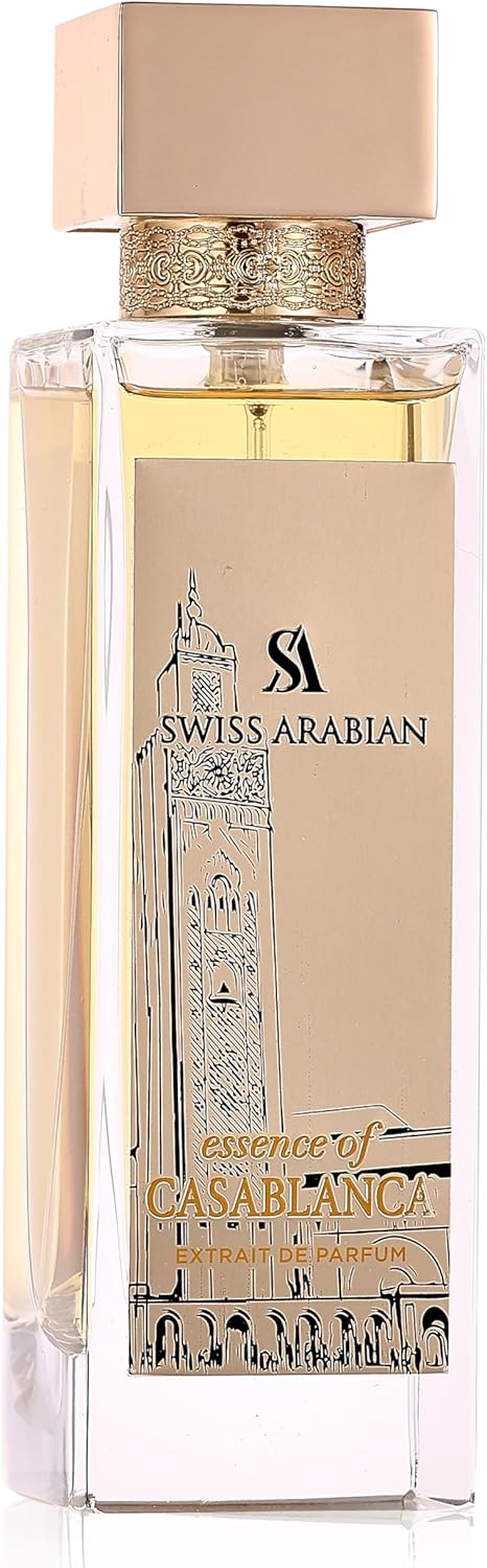 Swiss Arabian Essence Casablanca 100 ml – Extrait de Parfum Spray para hombre y mujer – Perfumes de madera ámbar – Perfume refrescante y duradero para mujer