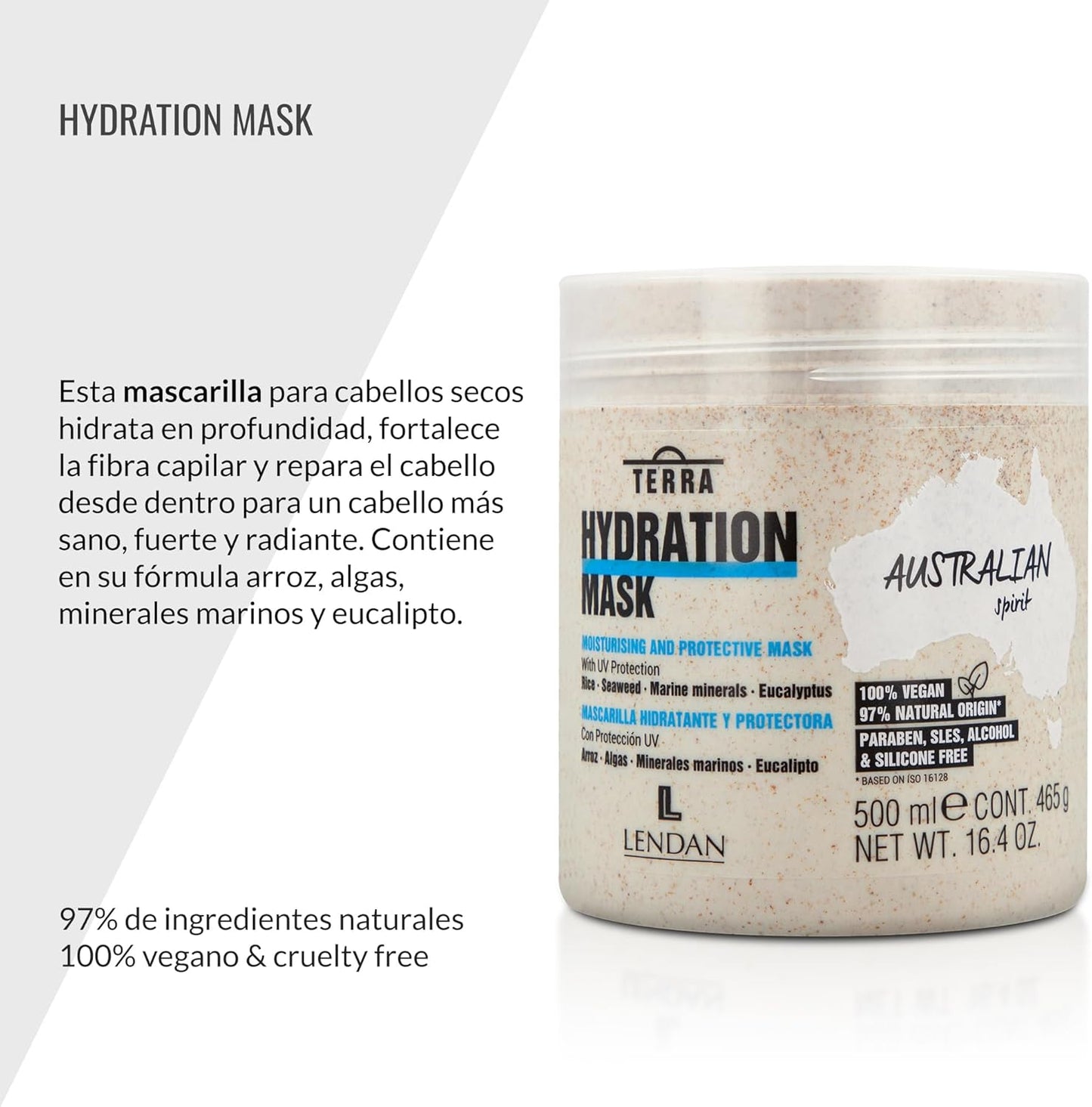 LENDAN - Mascarilla Hidratante para el Cabello - Terra Hydration Mask - 500 ml - para Cabello Seco y Dañado - Hidrata y Repara - Previene la Pérdida de Color - Evita el Encrespamiento