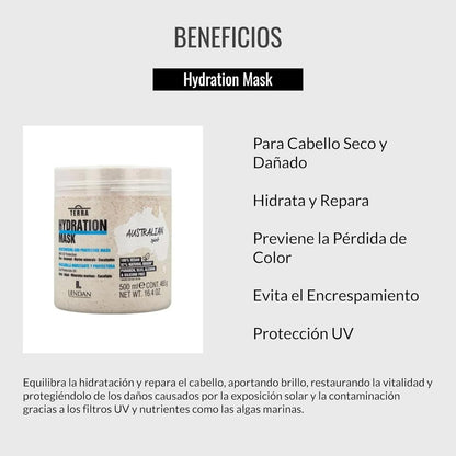 LENDAN - Mascarilla Hidratante para el Cabello - Terra Hydration Mask - 500 ml - para Cabello Seco y Dañado - Hidrata y Repara - Previene la Pérdida de Color - Evita el Encrespamiento