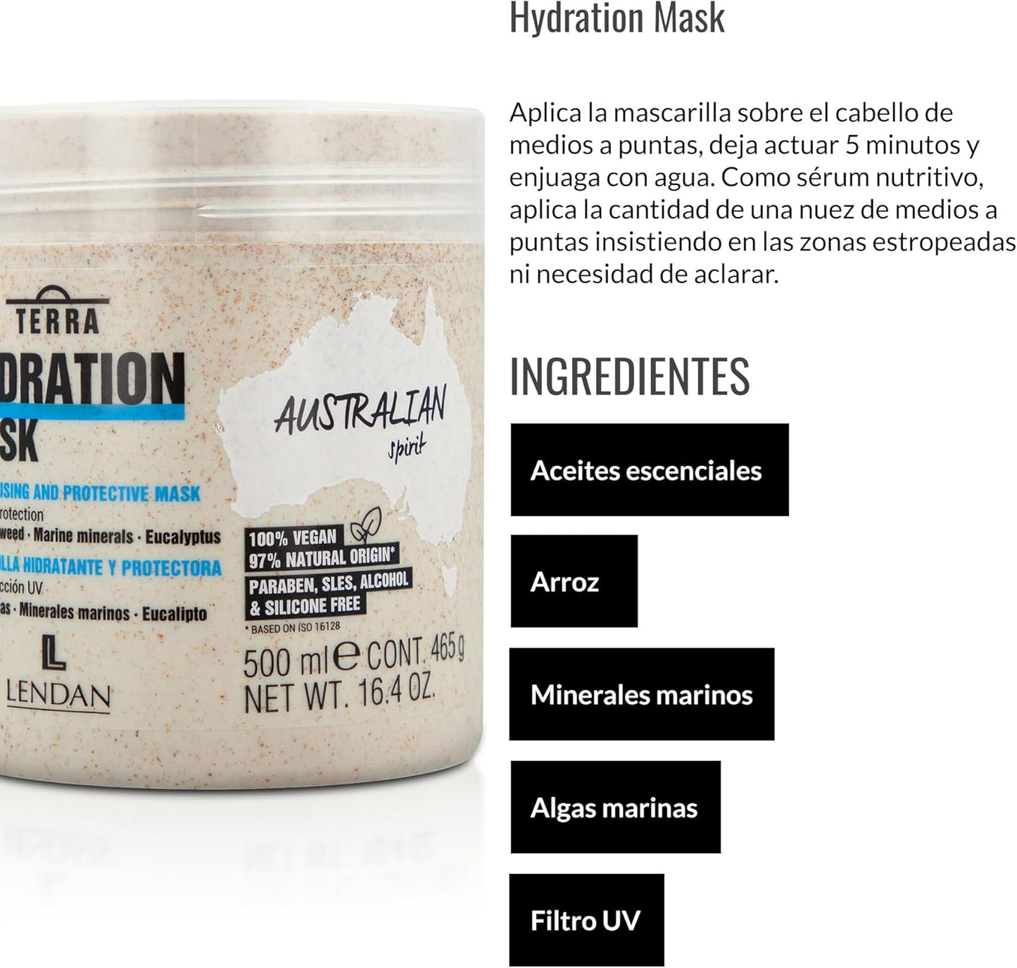 LENDAN - Mascarilla Hidratante para el Cabello - Terra Hydration Mask - 500 ml - para Cabello Seco y Dañado - Hidrata y Repara - Previene la Pérdida de Color - Evita el Encrespamiento