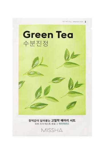 MISSHA - Mascarilla Facial Airy Fit de Té Verde | Hidratación Refrescante | Calma y Reduce Inflamación | Antioxidante y Revitalizante, 20 g