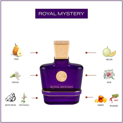 wiss Arabian - Perfume Royal Mystery - 100ml - Eau de Parfum - Fragancia Femenina - Familia olfativa Chipre Frutal - Elegante y Sofisticada